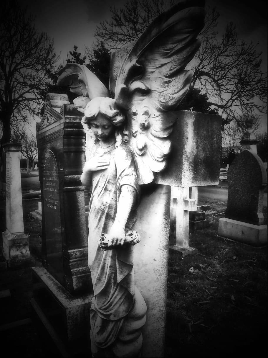 angel, headstone, statue, grave, cemetery, graveyard, gravestone HD wallpaper