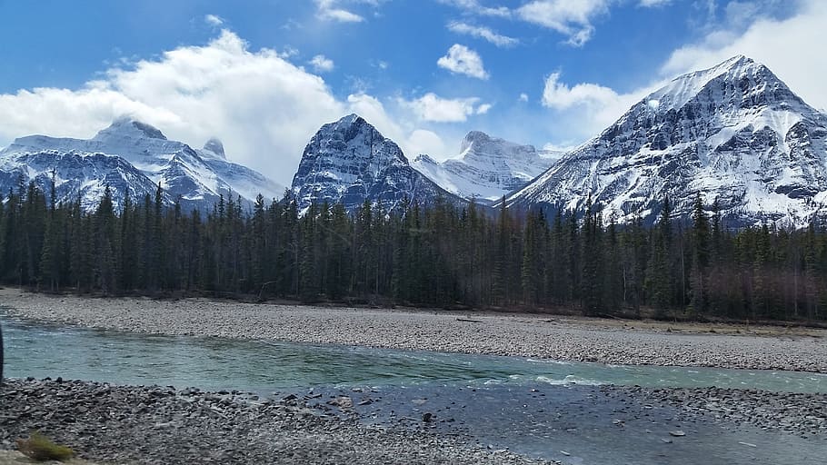 Mountains, River, Nature, Landscape, summer, scenic, icefields HD wallpaper