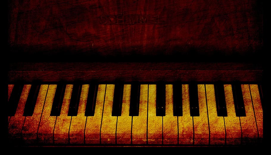 brown wooden upright piano, piano keys, vintage, old, grunge, HD wallpaper