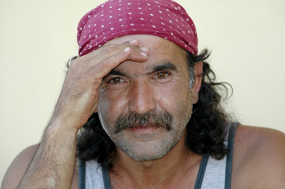 man, portrait, mustache, view, face, one man only, headshot HD wallpaper