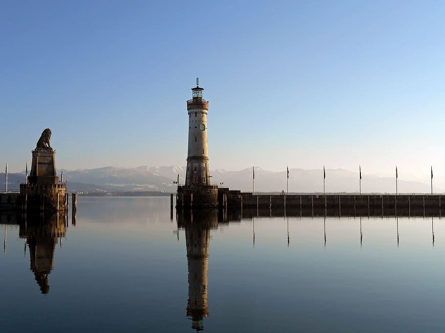 white lighthouse, lindau, port, lake constance, tower, bavaria