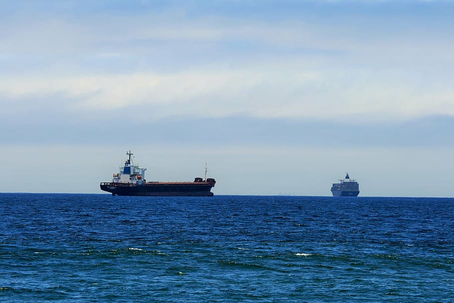 sea, ships, cargo, container, sitting, high, waiting, nautical Vessel HD wallpaper