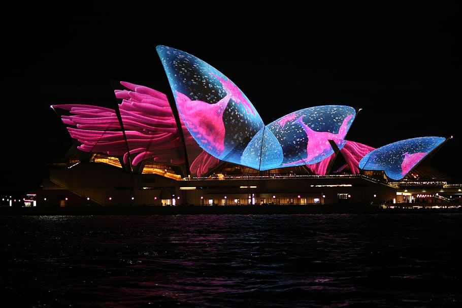 Vivid opera house, Sydney Opera House, circular quay, night light