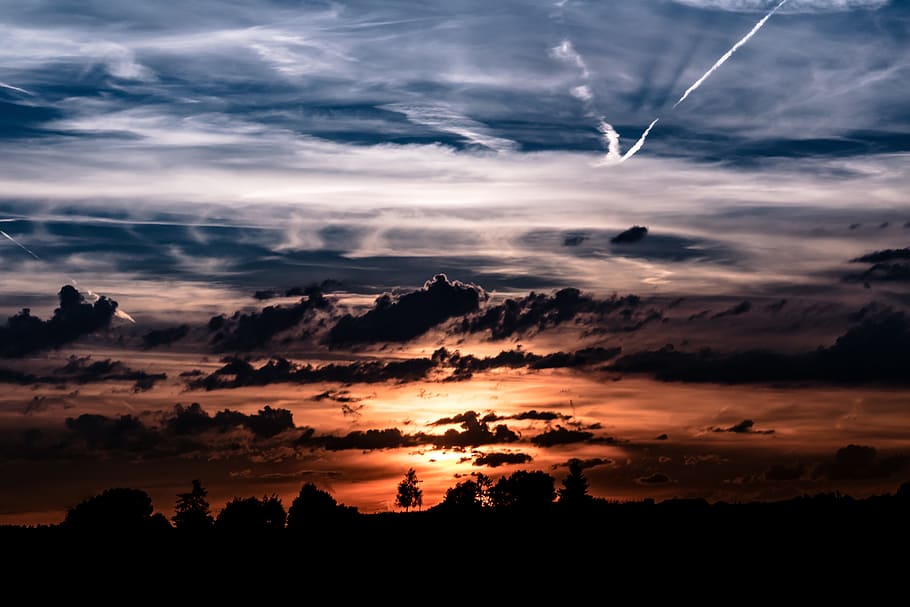 sunset, setting sun, evening sky, abendstimmung, dusk, clouds HD wallpaper