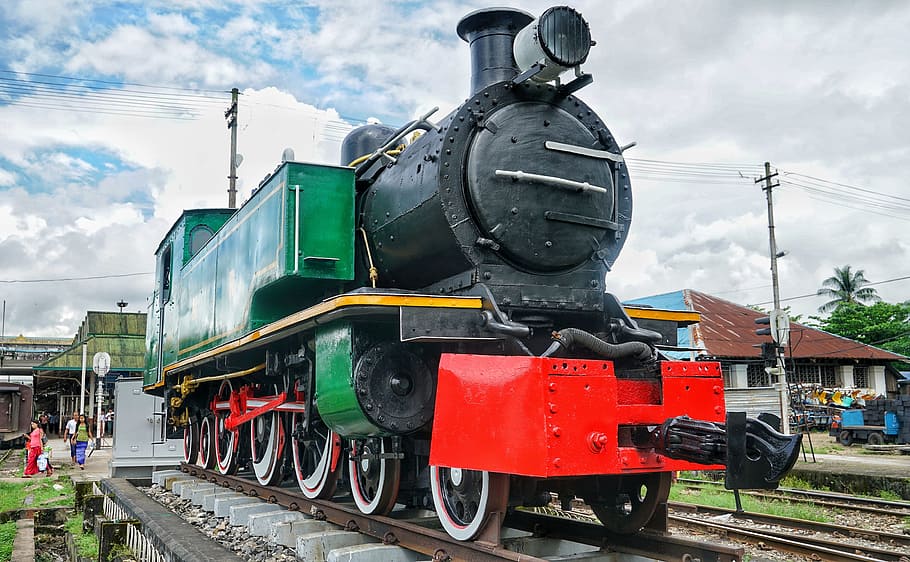 train, vintage, steam, locomotive, yangon, myanmar, rail, smoke, HD wallpaper