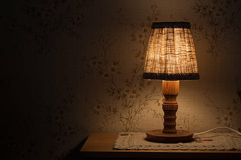 brown table lamp turned on on table, night table lamp, light HD wallpaper