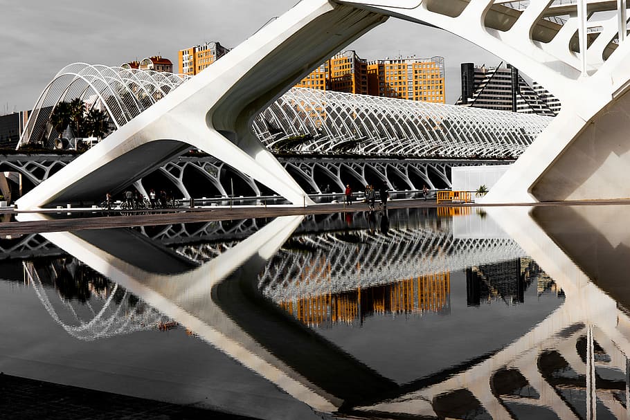 photo of white building, body of water near building, reflection HD wallpaper