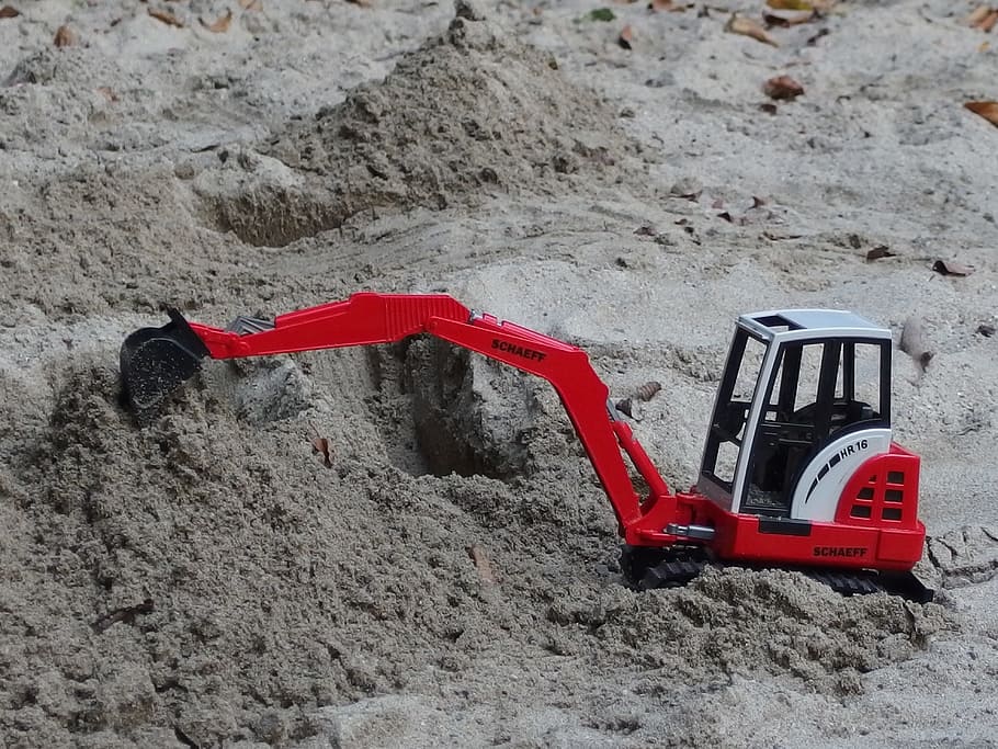 excavators, siku, sand, red, machinery, construction industry HD wallpaper