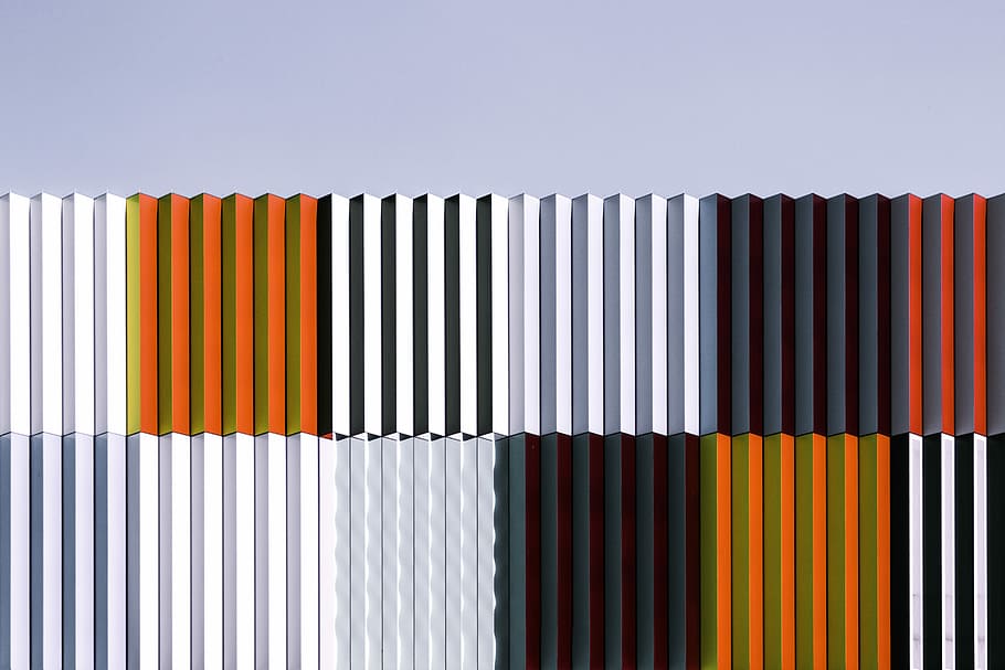 photo of corrugated sheets, color bars, wall, architecture, minimal HD wallpaper