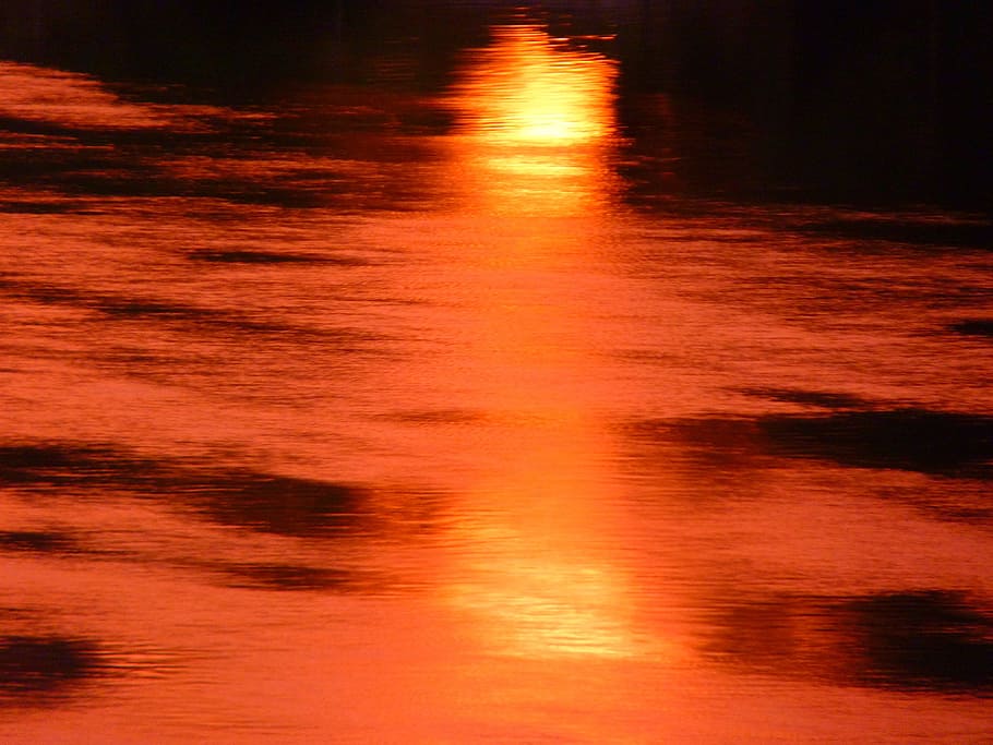 Sun, Mirroring, Water, Sunset, red, river, nature, orange Color HD wallpaper
