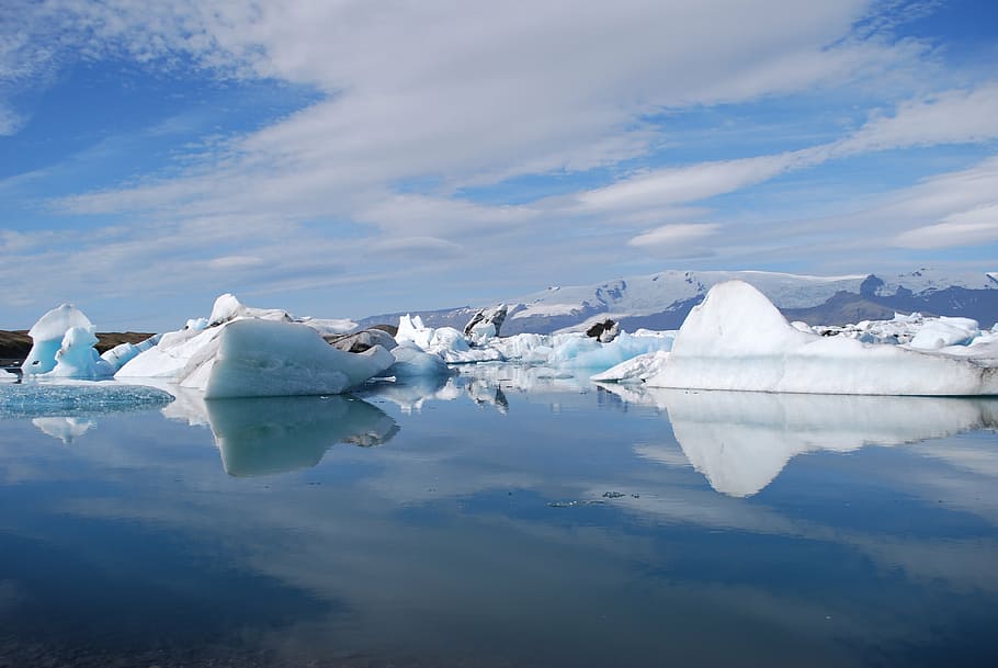 iceland, glacier, lake, jökulsárlón, water, reflection, sky