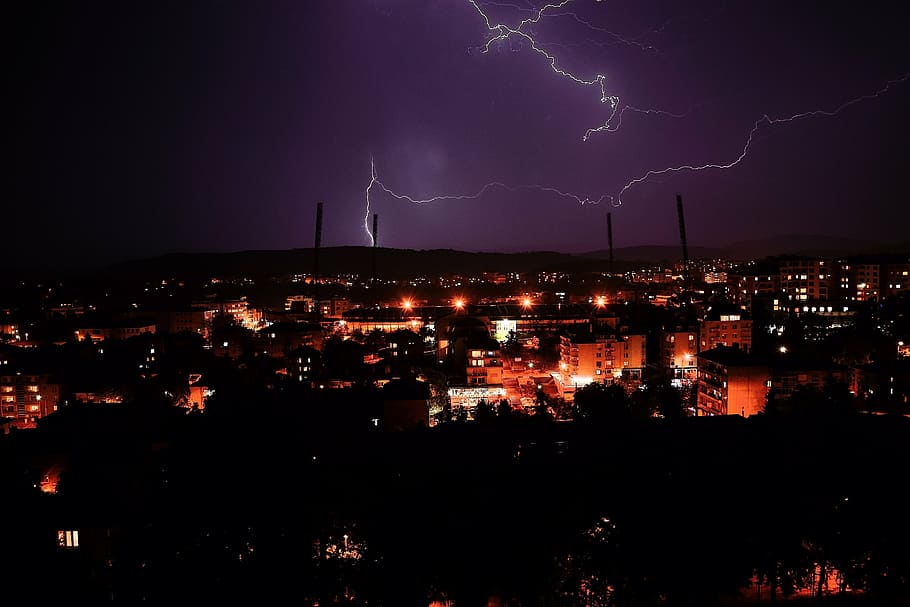 lightning, night, storm, rain, power in nature, thunderstorm HD wallpaper