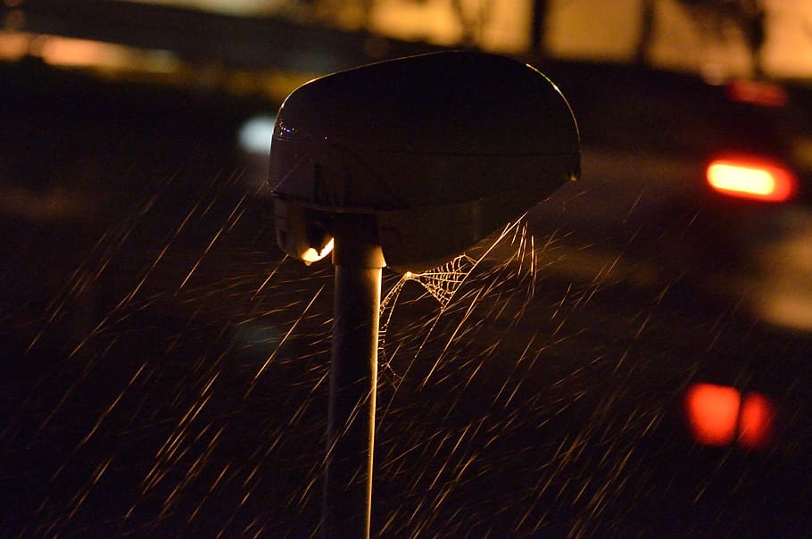 Drops, Raindrops, Lamppost, Light, road, night, city, lighting HD wallpaper