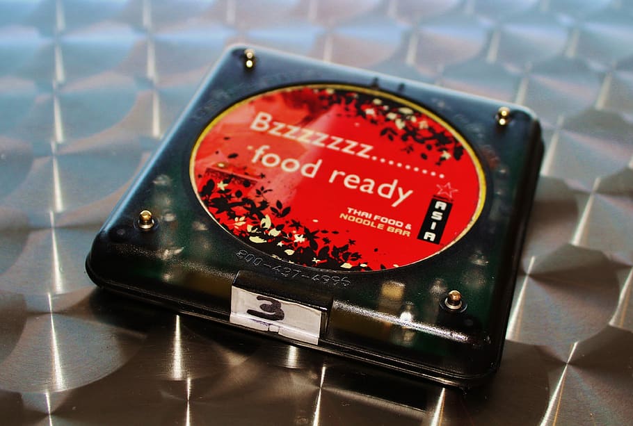 Buzzer, Eating Out, Table, wait, restaurant, red, text, no people HD wallpaper