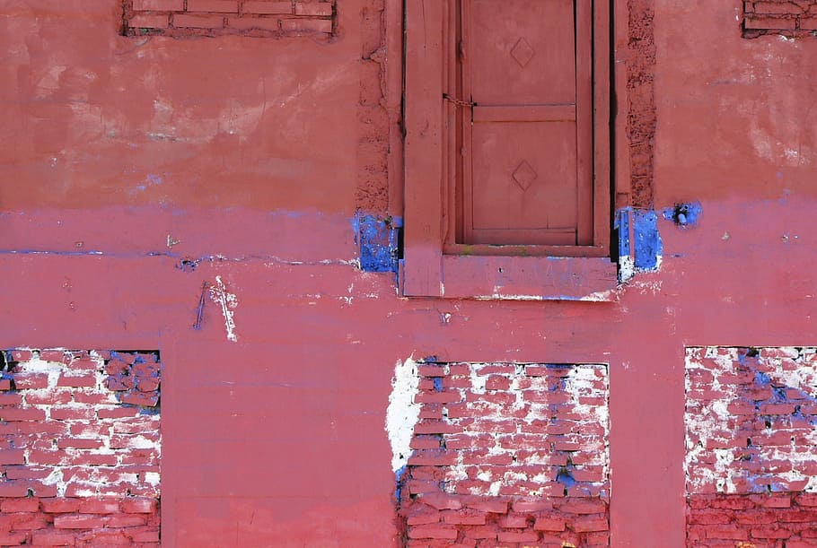 pink painted wall, red painted wall, building, blue, white, architecture HD wallpaper