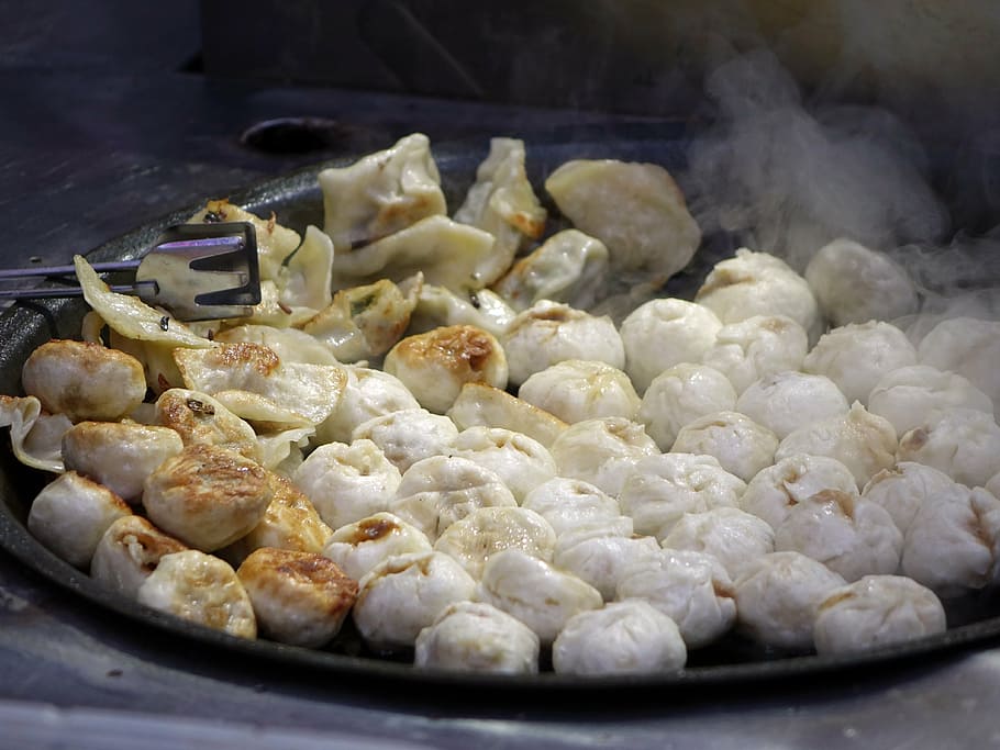 steam meats, dumplings, dough, filling, oily, hot, chinese, flour, HD wallpaper