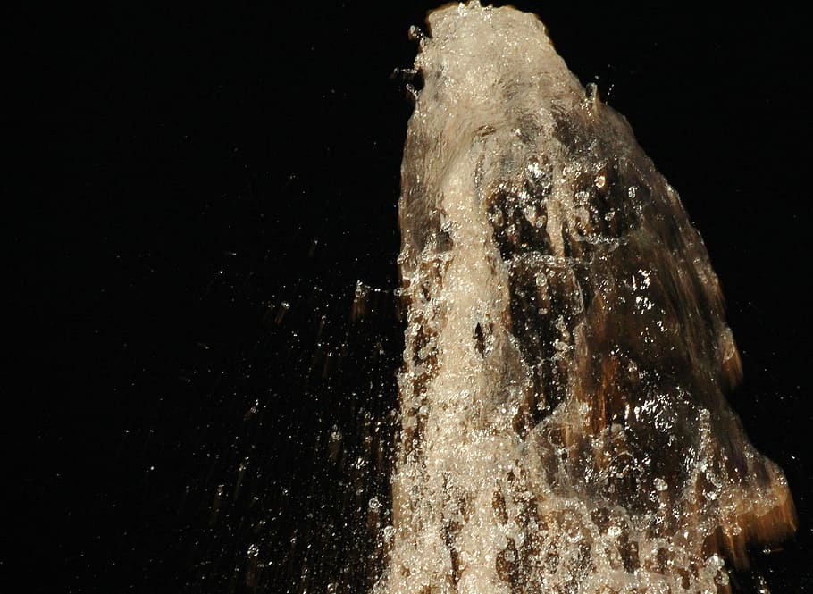 fountain, water, water feature, bubble, inject, wet, black background HD wallpaper