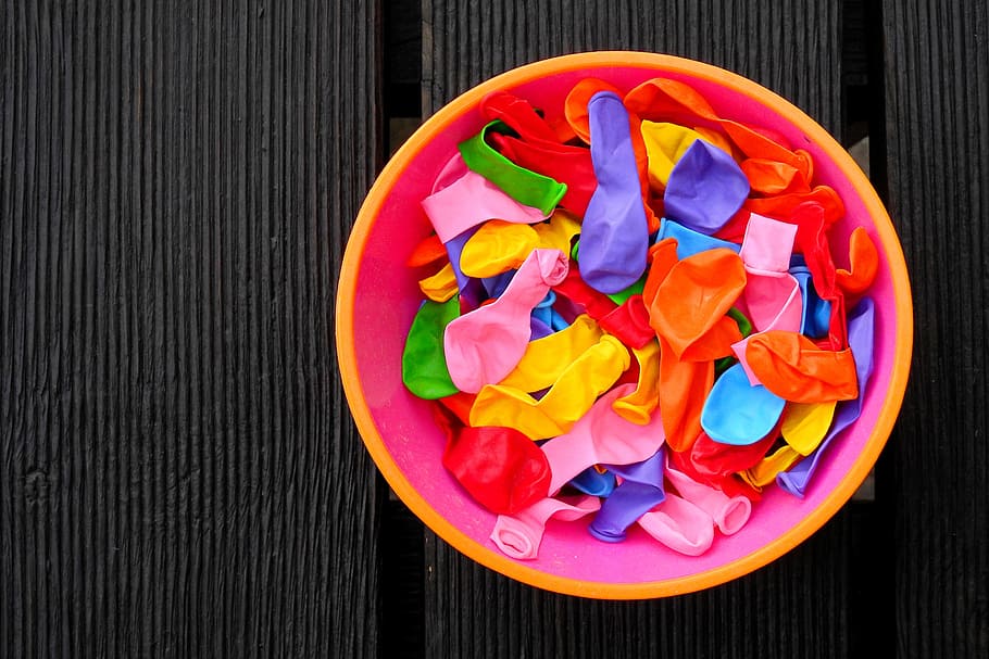 Balloons in bowl, various, bright, color, colorful, vivid, food HD wallpaper
