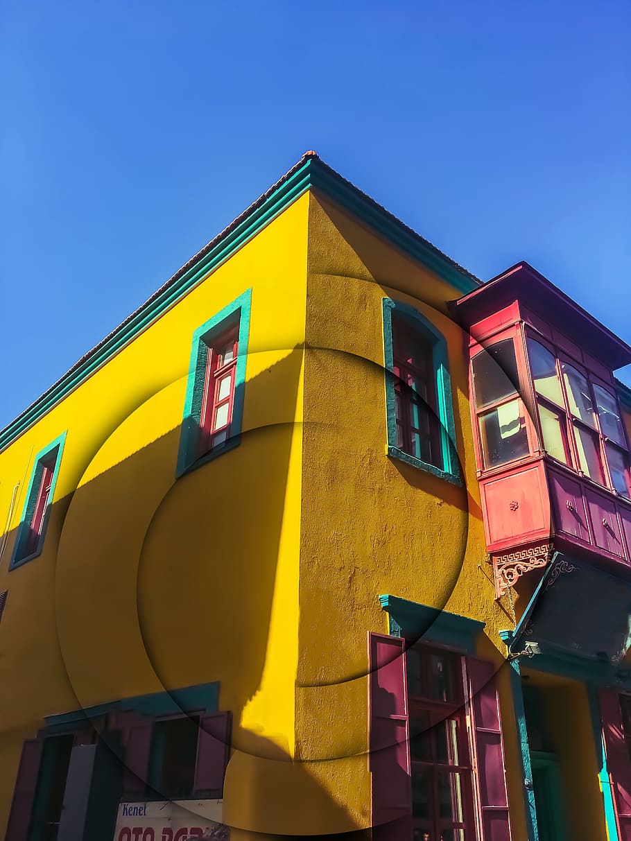 architecture, yellow, multicolor, building, clear, sky, creativity HD wallpaper
