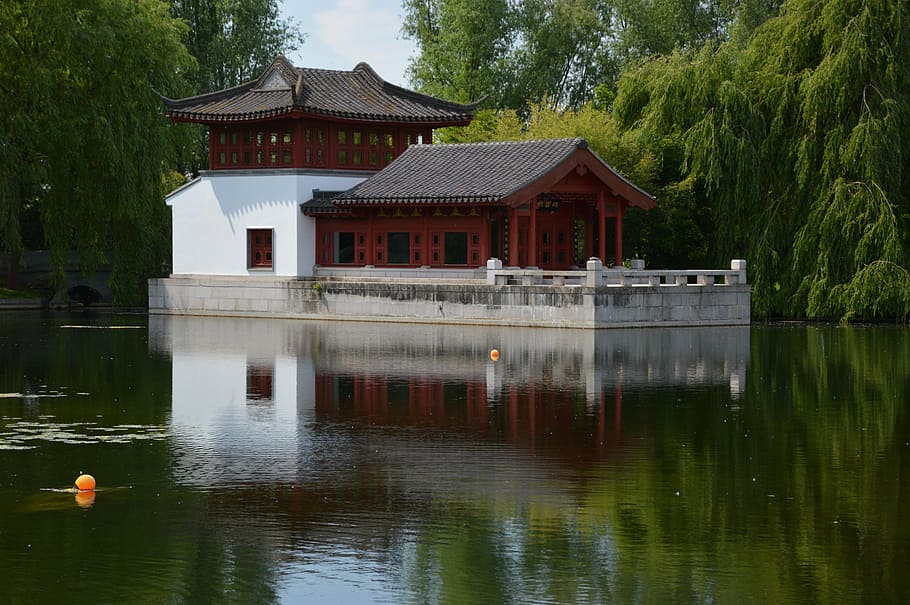 brown and white wooden temple, architecture, china, stone boat HD wallpaper