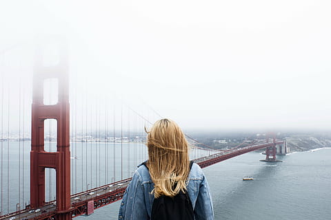woman standing near golden gate bridge, daytime, architecture HD wallpaper