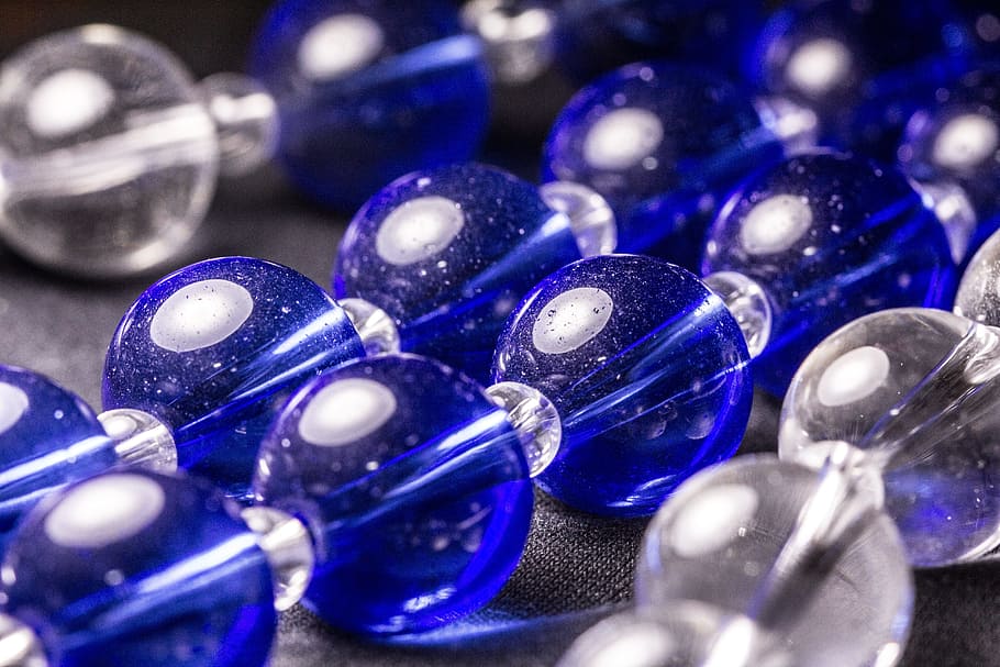 Blue, Glass, Glass, Beads, String, Clear, Shiny, color, macro HD wallpaper