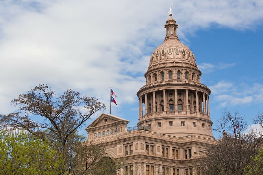 red, white, and blue flag on concrete building, s, capitol HD wallpaper