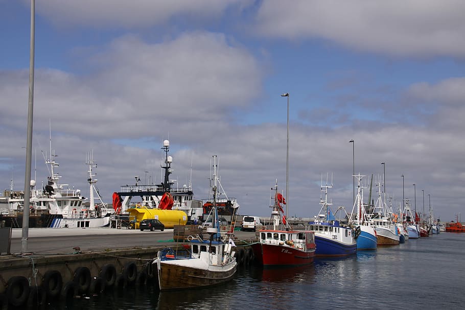 Hanstholm, Harbour, Jutland, Denmark, fishery, boats, ships, HD wallpaper
