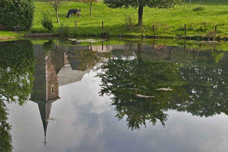 Pond, Reflection, Water, Nature, landscape, air, clouds, estate HD wallpaper