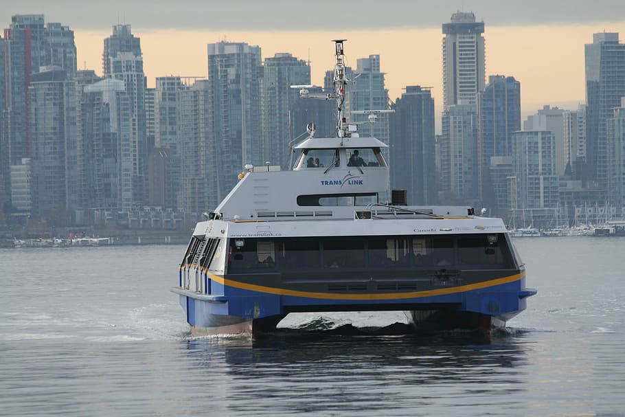 Ferry, Seabus, Public Transport, vancouver, city, skyline, harbour, HD wallpaper