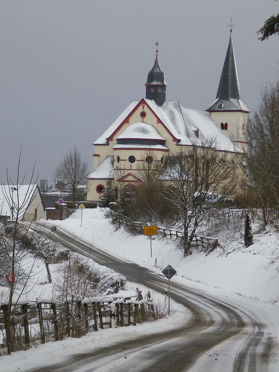 Snow, Romantic, Winter, Cold, Ice, nature, church, village HD wallpaper