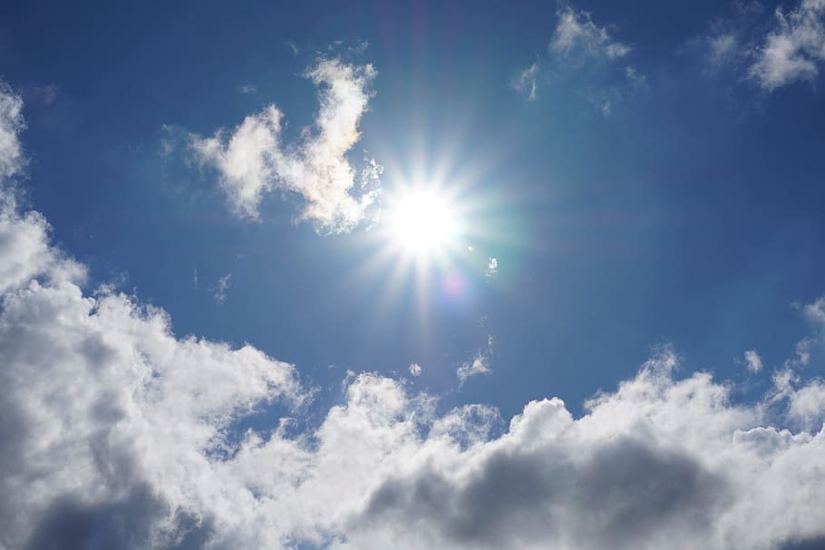 sun, rays, sky, clouds, blue, nature, cloud - sky, sunlight HD wallpaper