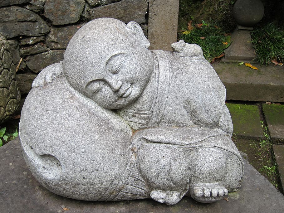 gray concrete statue decor, buddha, stone, asian, meditation HD wallpaper