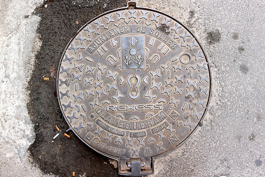manhole covers, cast iron, shaft, sewage system, decorated, HD wallpaper