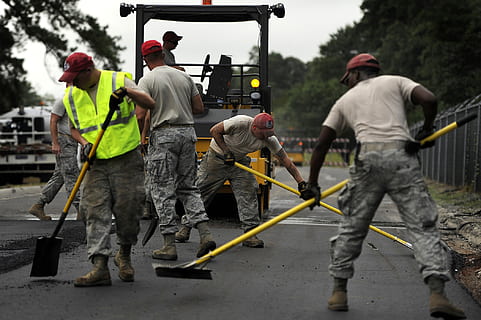 group of men constructing roadway, construction, asphalt, work HD wallpaper