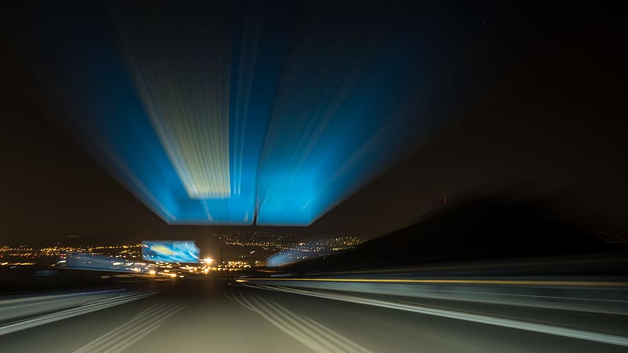 Road, Night, Stelae, Lights, Vehicle, speed, long exposition HD wallpaper