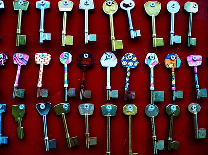assorted keys, Colored, Metal, Locked, unlocked, door, security HD wallpaper
