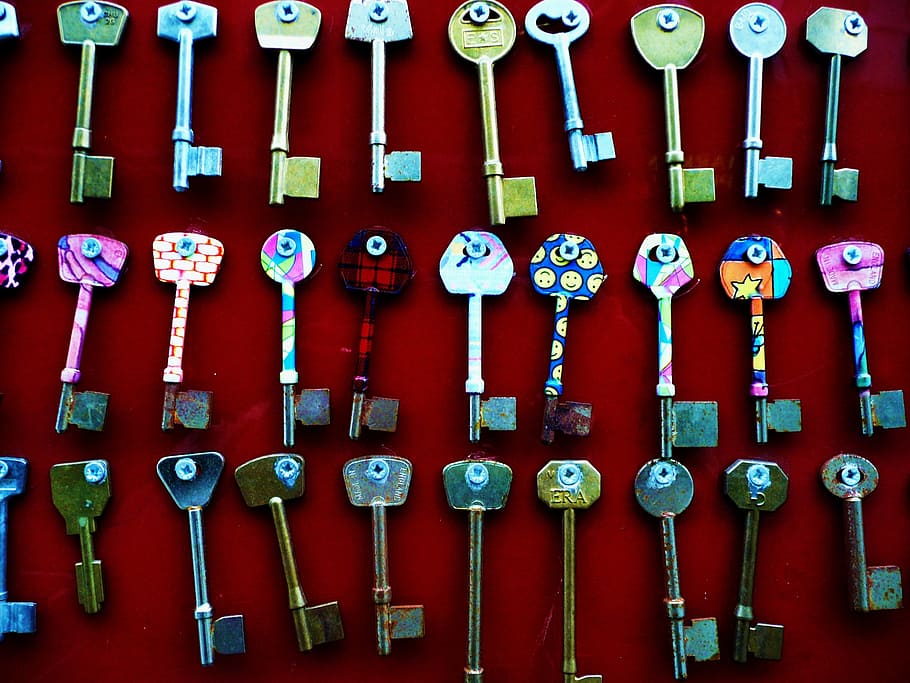 assorted keys, Colored, Metal, Locked, unlocked, door, security HD wallpaper