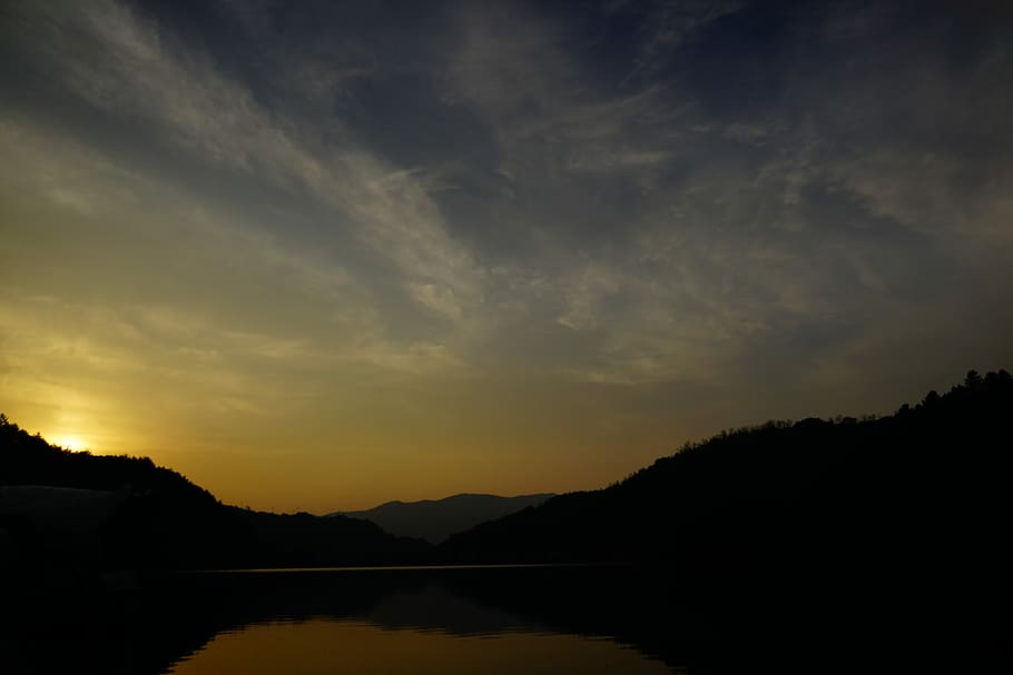 glow, lake, sunset, sky, lake landscape, reflections, yangpyeong, HD wallpaper