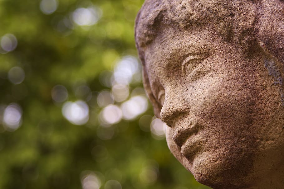 cherub, green, park, close-up, focus on foreground, one person HD wallpaper