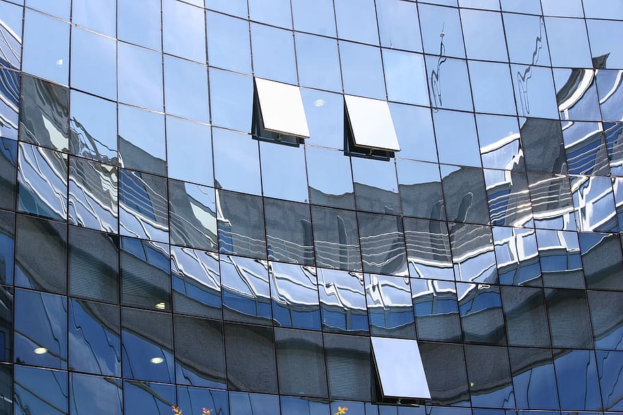 glass, skyscraper, windows, built structure, architecture, low angle view HD wallpaper