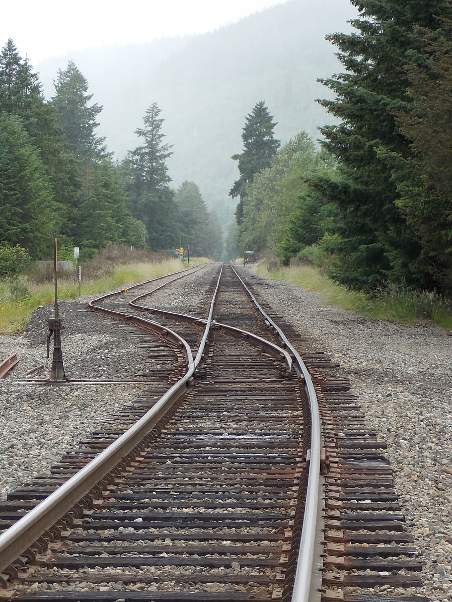 train tracks, rails, railroad, switch, perspective, railway HD wallpaper