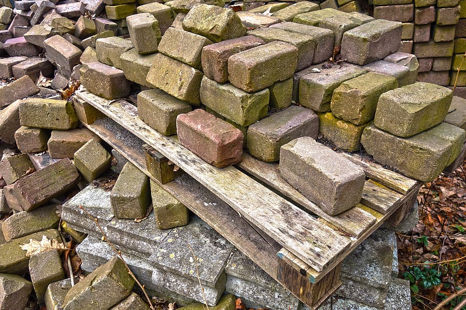 bricks, stone, building material, stacked, pallet, bricks on pallet
