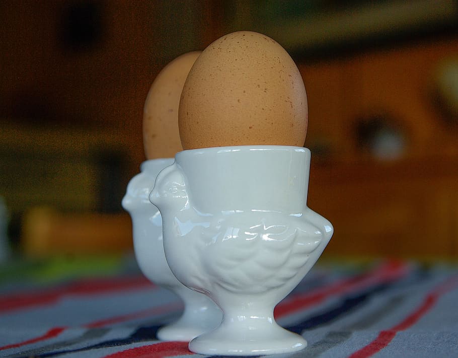 boiled eggs, egg cups, hen, food and drink, focus on foreground HD wallpaper