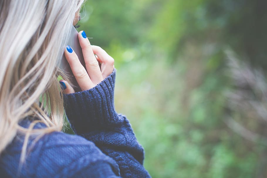 Woman Calling with Her Phone, dial, fashion, forest, girl, mobile
