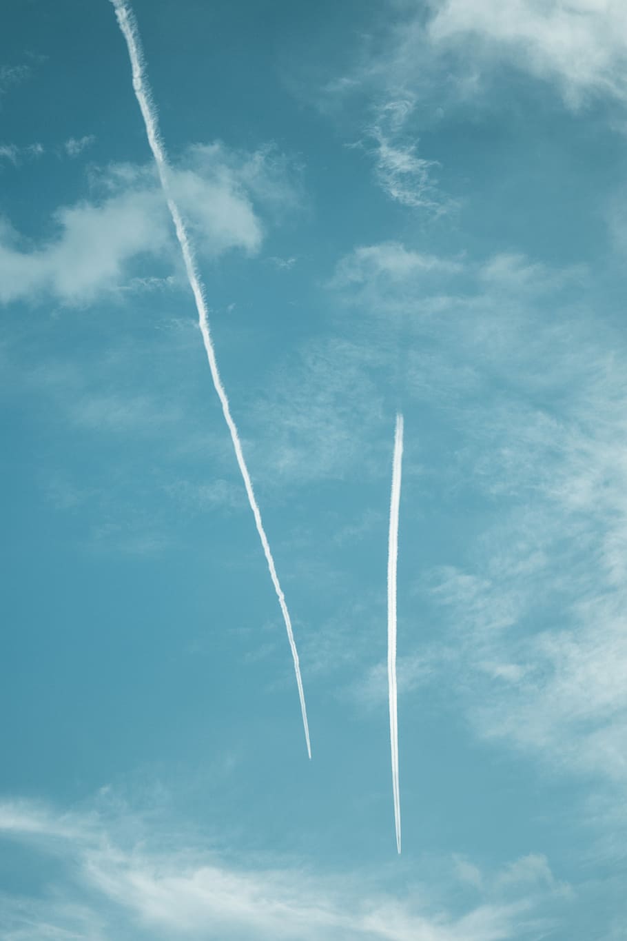 aircraft in flight creating contrails, sky, blue, plane, airplane HD wallpaper