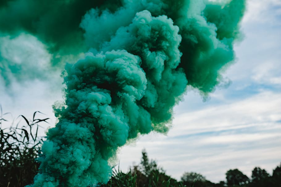 Green smoke bomb, abstract, background, outdoor, nature, cloud - Sky