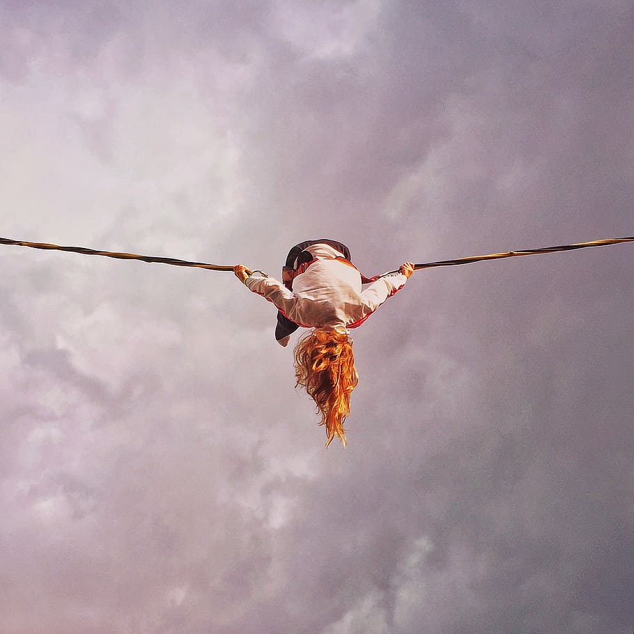 dom, fun, person, rope, sky, bird, outdoors, cloud - sky, low angle view HD wallpaper
