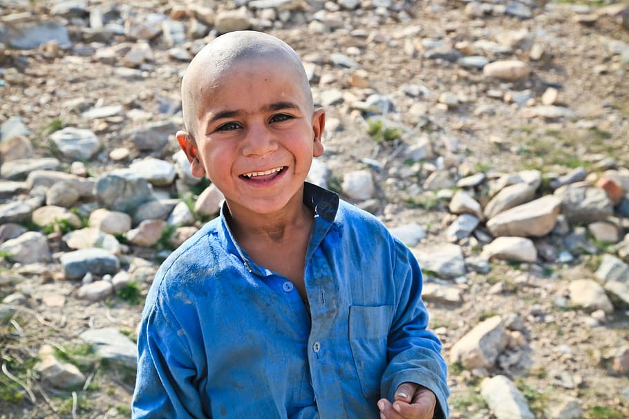 boy in blue dress shirt near stones, Poor, Afraid, Person, Child HD wallpaper
