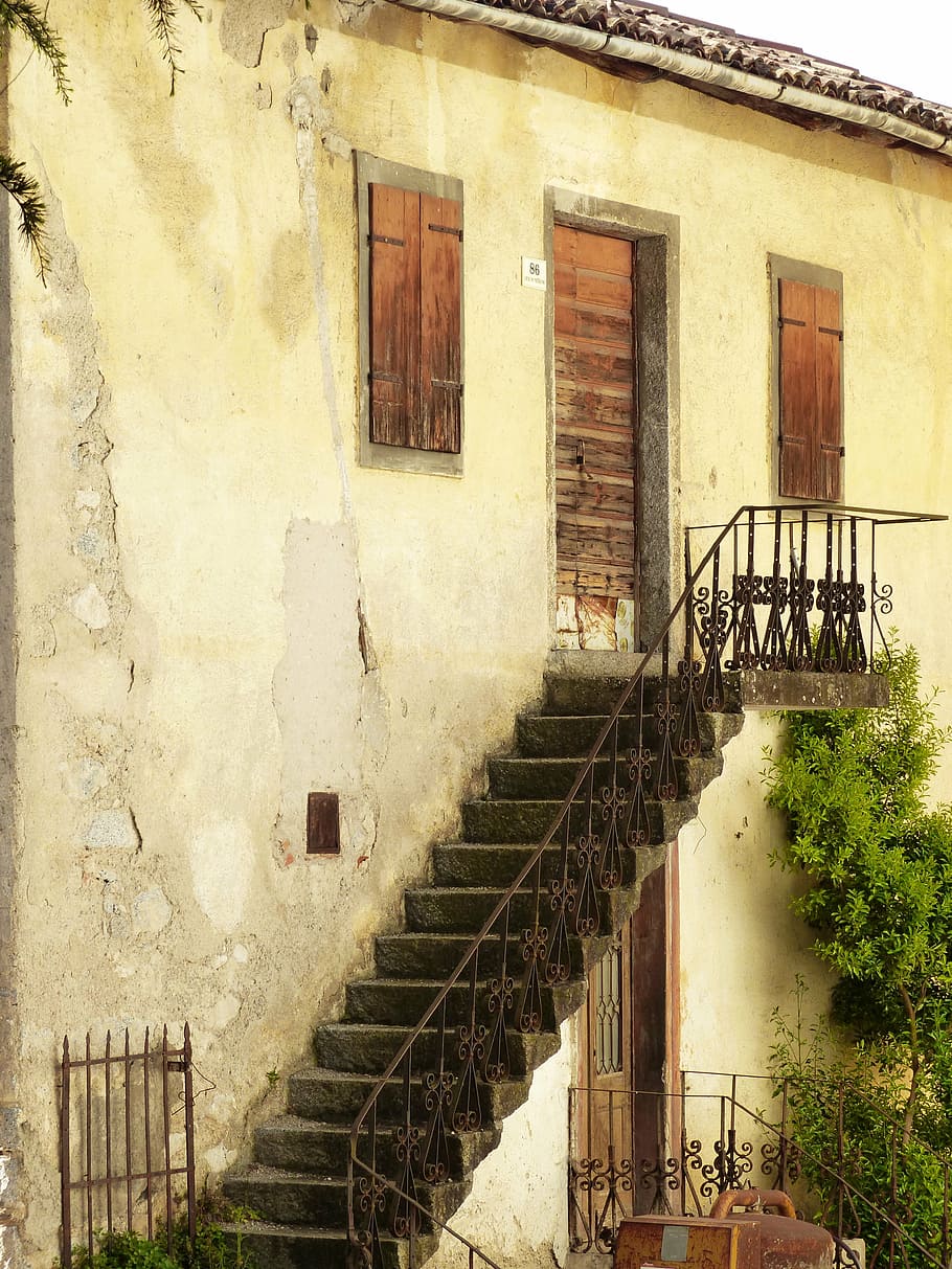 stairs, gradually, external staircase, facade, home, architecture, HD wallpaper
